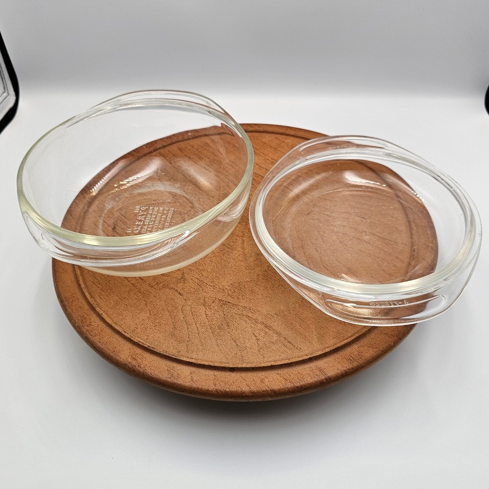 Vintage Pyrex Clear Glass 1 Qt Round Casserole Dish 022 with 682-C26 Lid Set USA